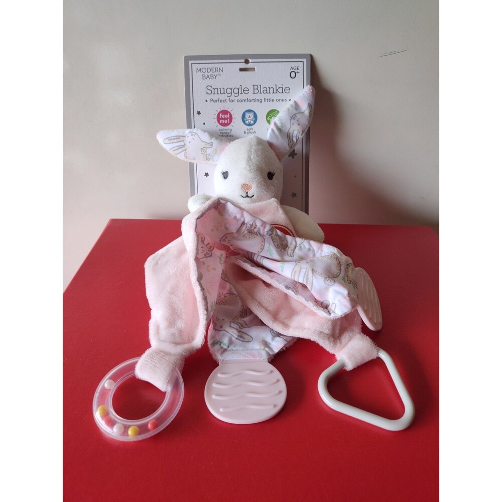 Modern Baby Snuggle Blankie Bunny Soother Teether Security Blanket Pink New Toy